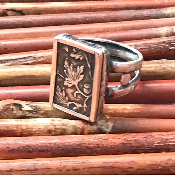 Silpada Sterling Silver Floral Leaf Vine Rectangular Ring Size 10 - Picture 6 of 8